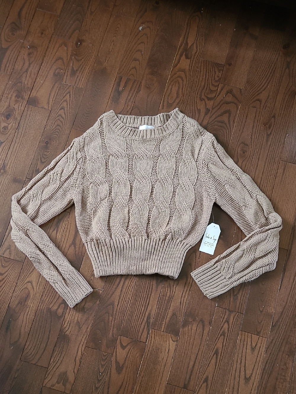 NWT Sadie & Sage Cropped Cable Knit Sweater - Cream Size S